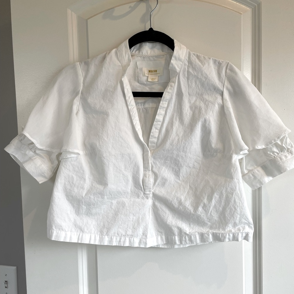 Maeve by Anthropology white flutter sleeve top